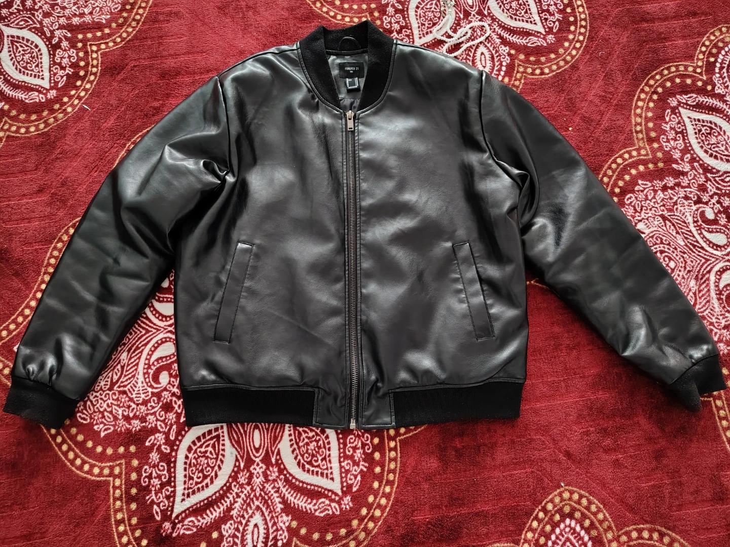 Forever 21 Men's Black Faux Leather Bomber Jacket - L - photo 3