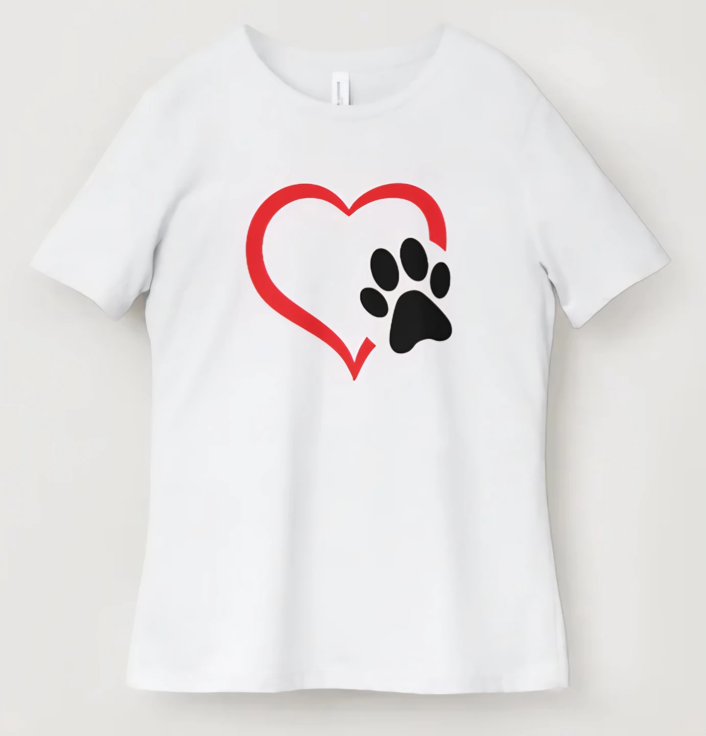 White T-Shirt with Red Heart and Paw Print Graphic - photo 3