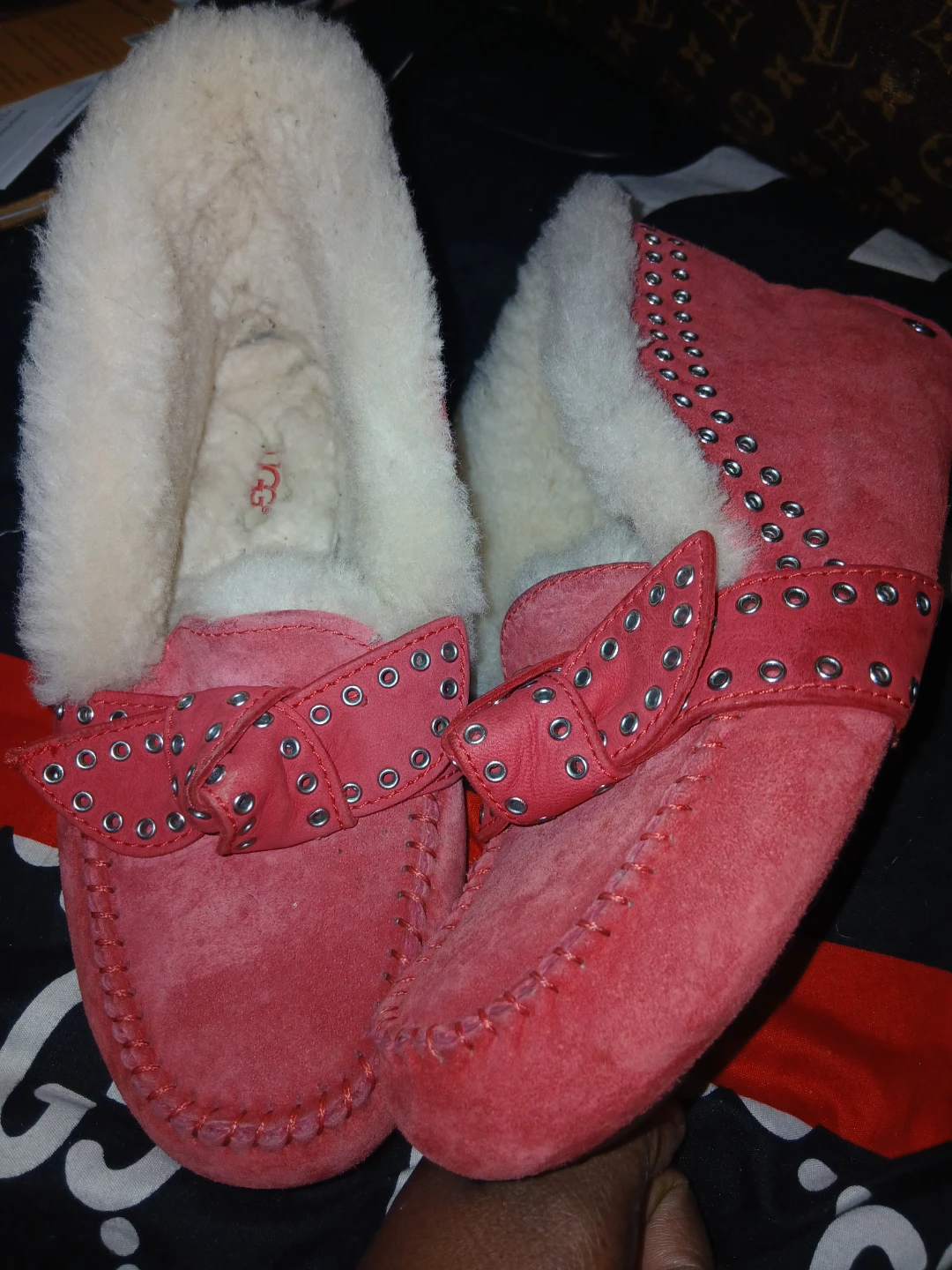 UGG Australia Pink Suede Bow Slippers Size 7