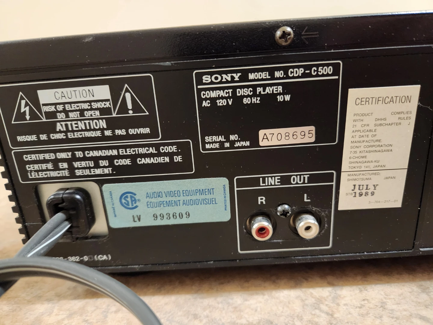 Sony CDP-C500 5 Disc CD Player - photo 4