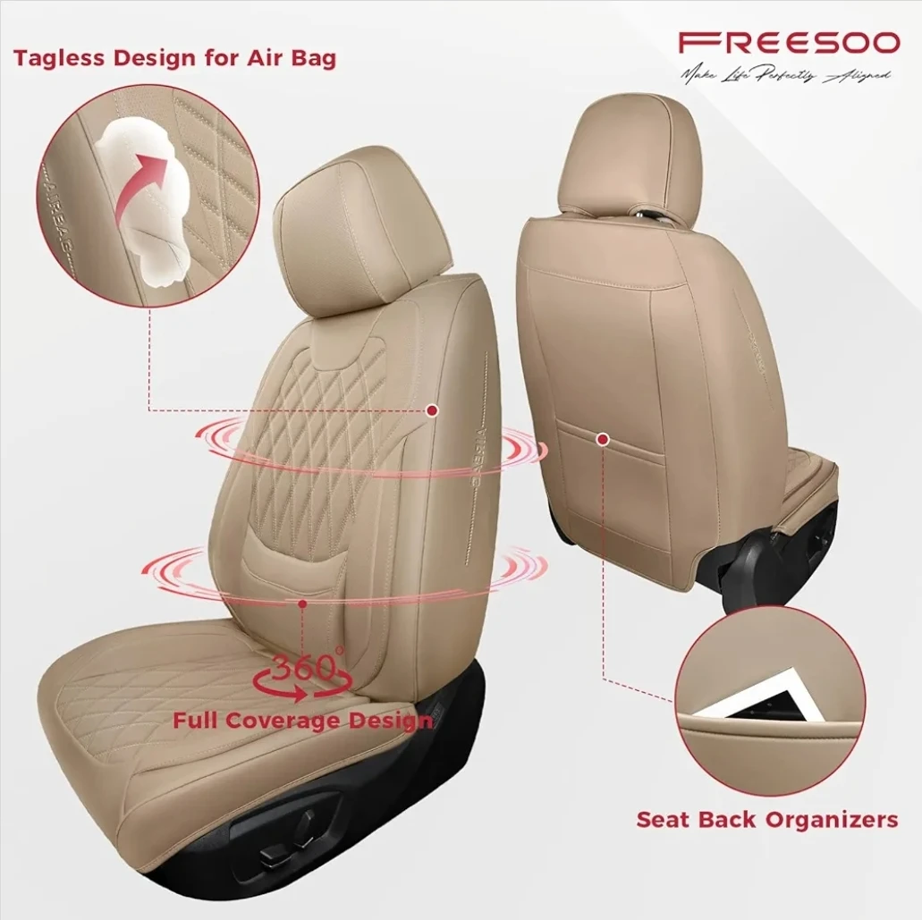 Beige Car Seat Covers - Front and Rear- Universal Fit - photo 3