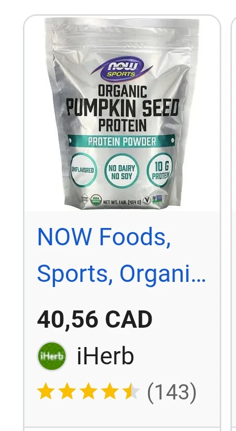 NOW Sports Organic Pumpkin Seed Protein Powder Unflavored 1 lb