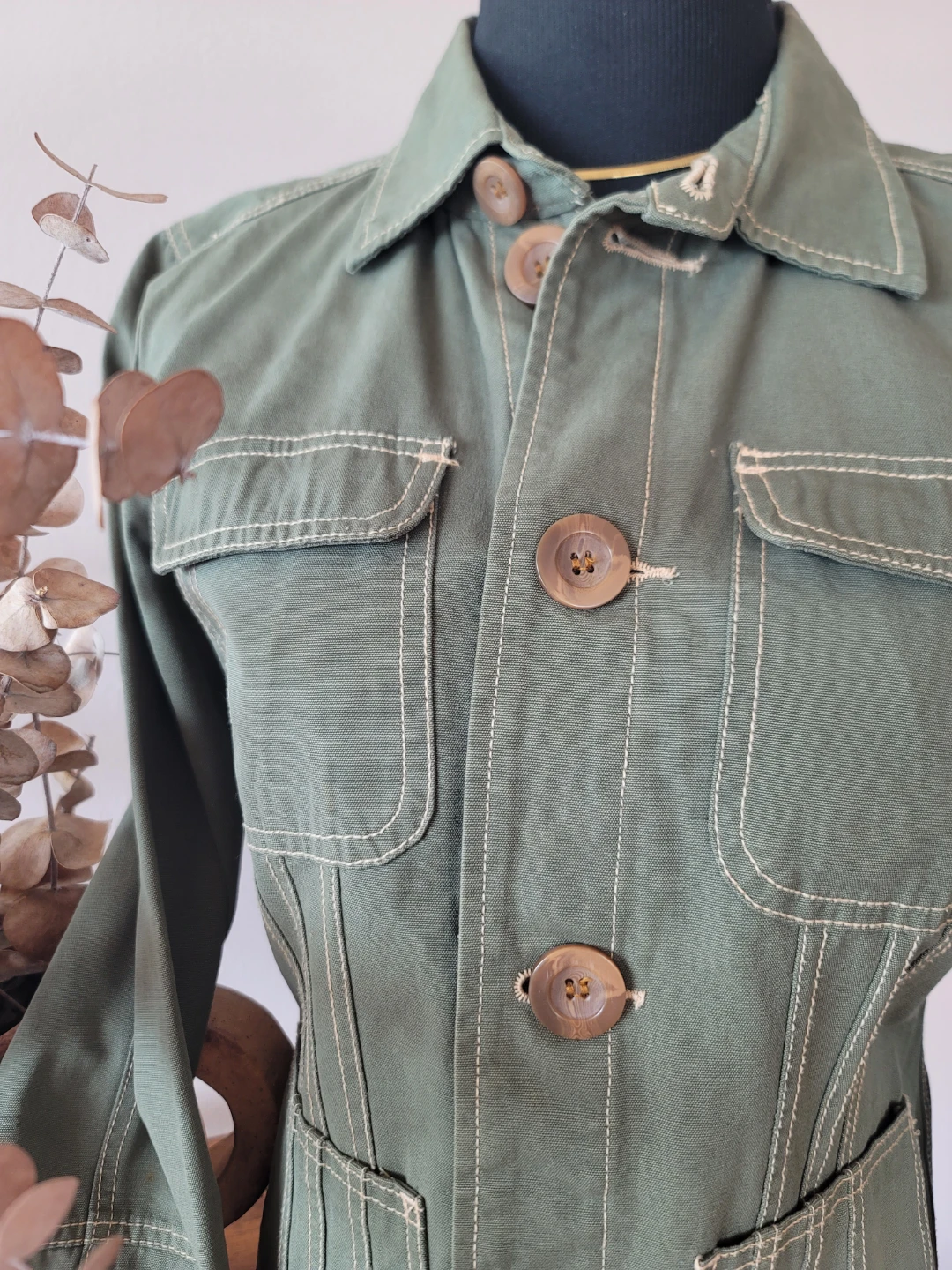 Tulle Olive Green Cotton Jacket - Size XL boho anthropologie - photo 4