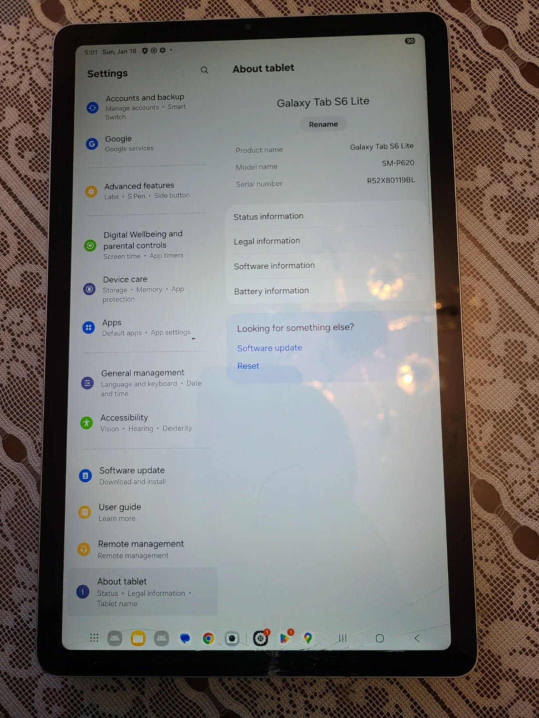 Samsung Galaxy Tab S6 Lite Tablet (broken screen)