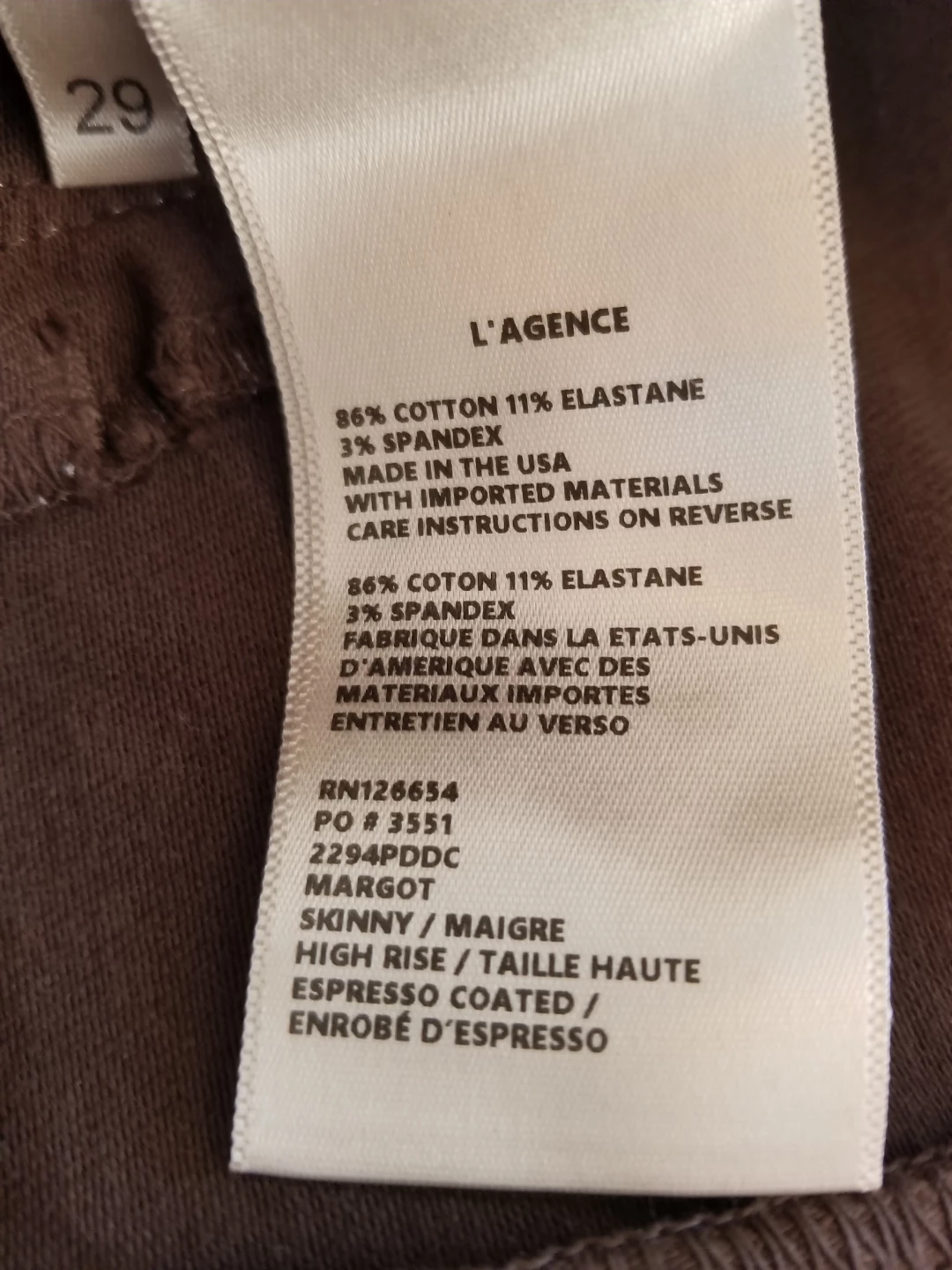 L'AGENCE High Rise Skinny Espresso Coated Jeans Size 29 - photo 3