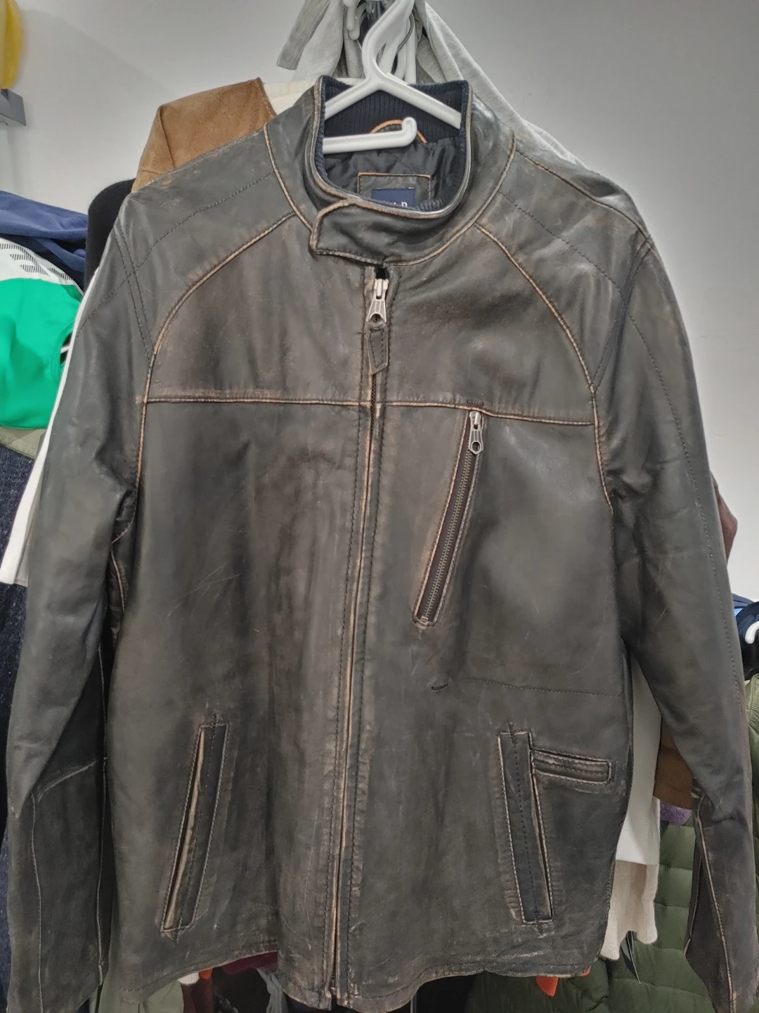 BRAND NEW GAP GENUINE BLACK LEATHER CAFE RACER JACKET MENS LARGE