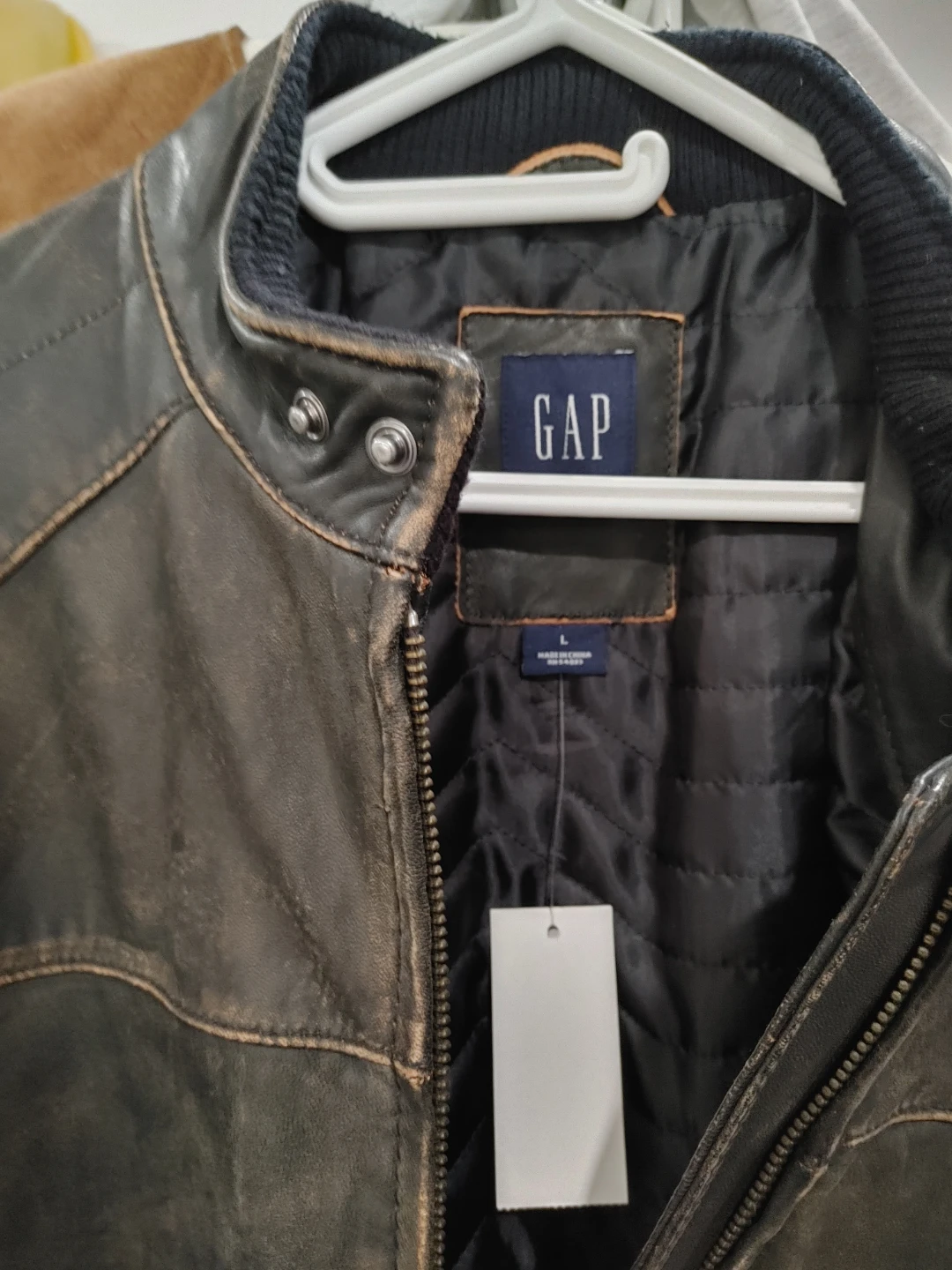 BRAND NEW GAP GENUINE BLACK LEATHER CAFE RACER JACKET MENS LARGE - photo 2