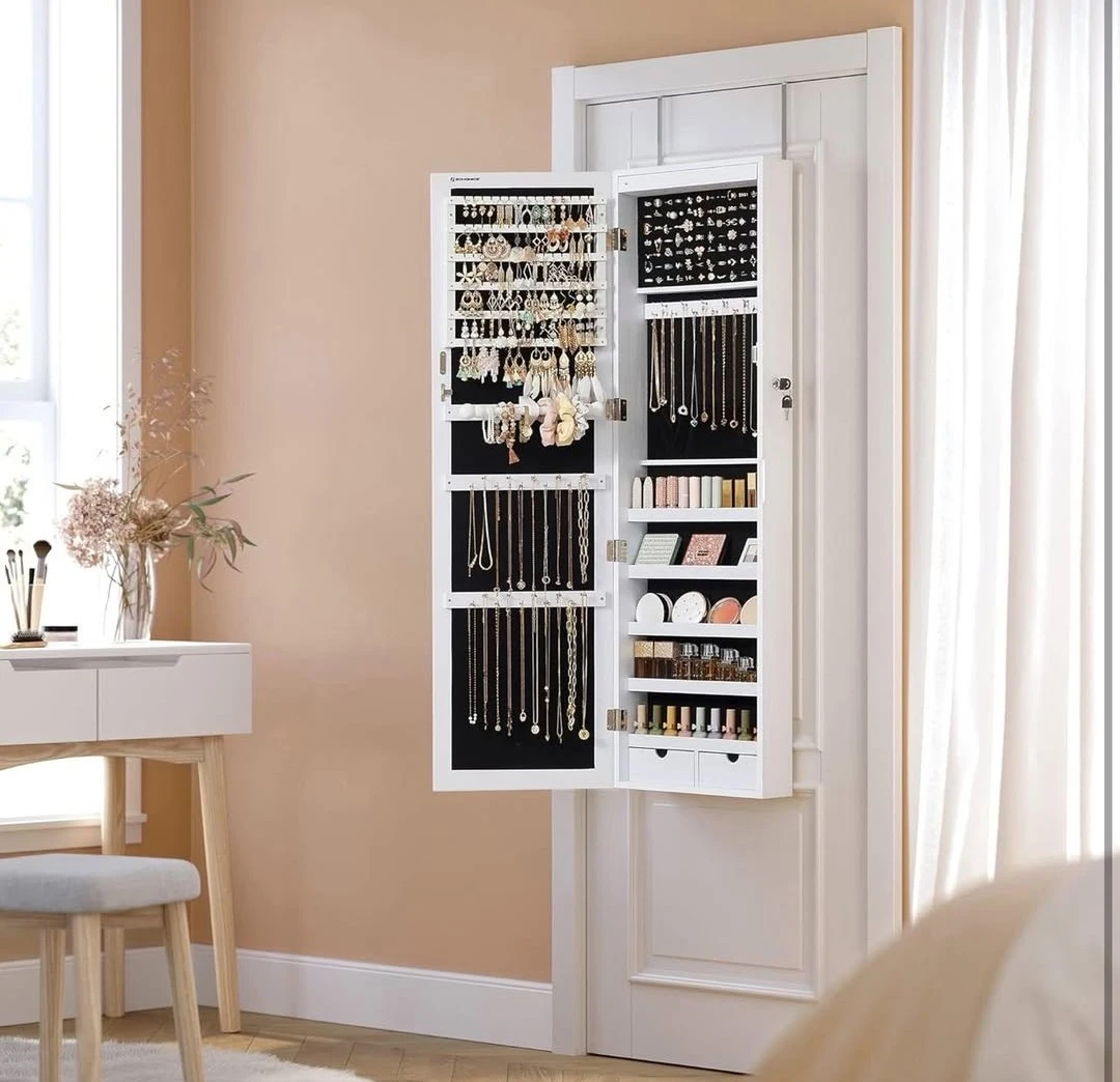 2-in-1 Full-Length Mirror & Jewelry Cabinet - White