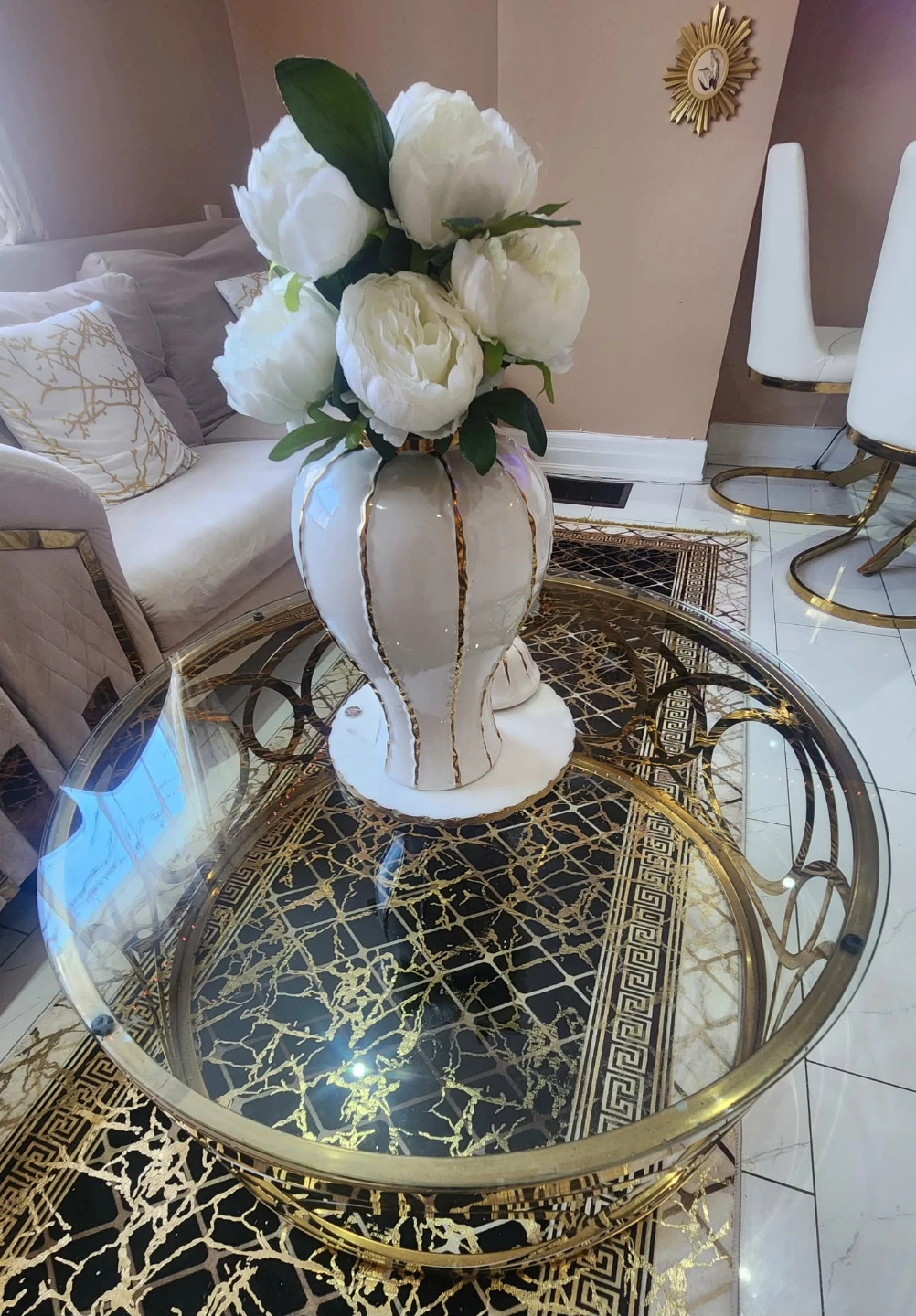 Gold & Glass Round Coffee Table - photo 3