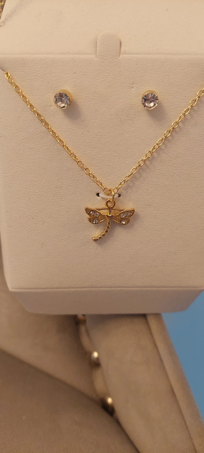 Dragonfly Necklace & Earring Set - Gold Tone - photo 3