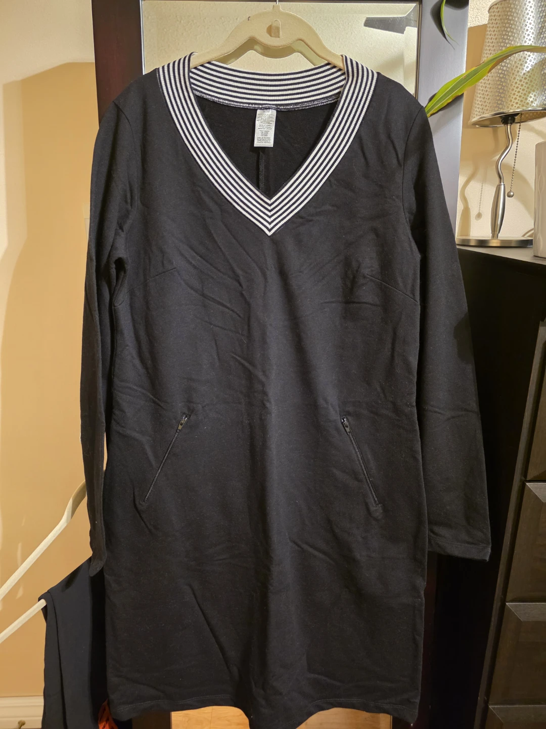 Black Striped V-Neck Dress - Size M