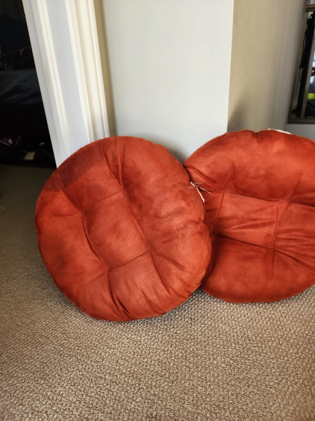 2 Round Rust Orange Cushions - Orange