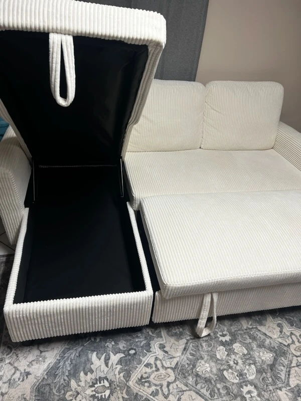 Beige Sofa Bed with Storage - photo 4