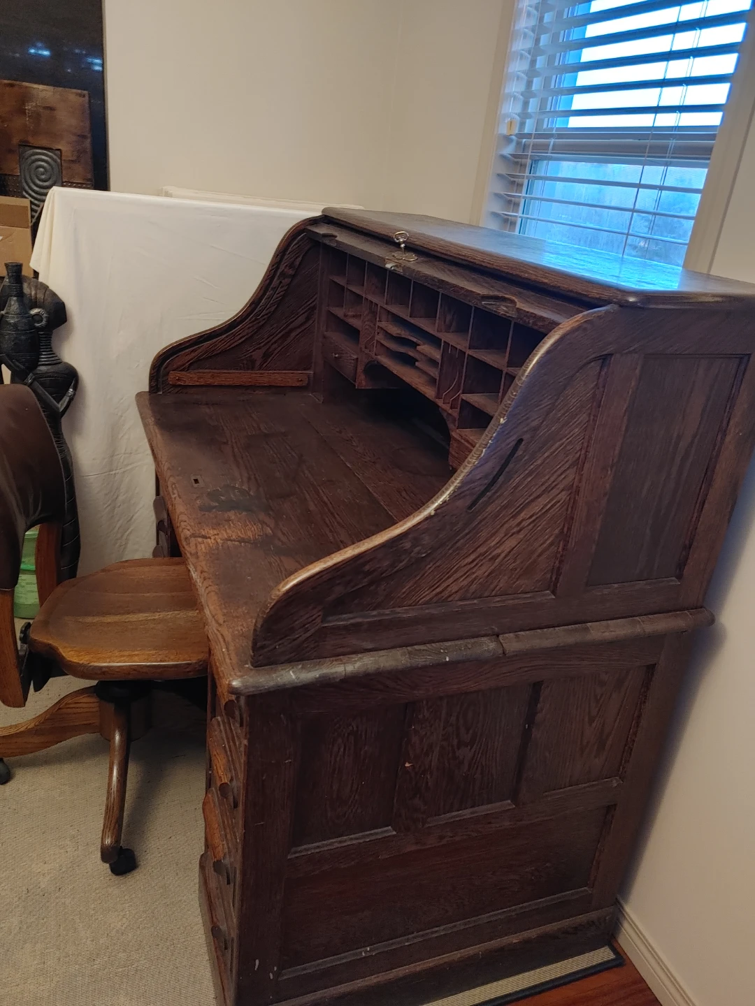 Antique Oak Roll Top Desk with Chair from the 1900s - photo 5