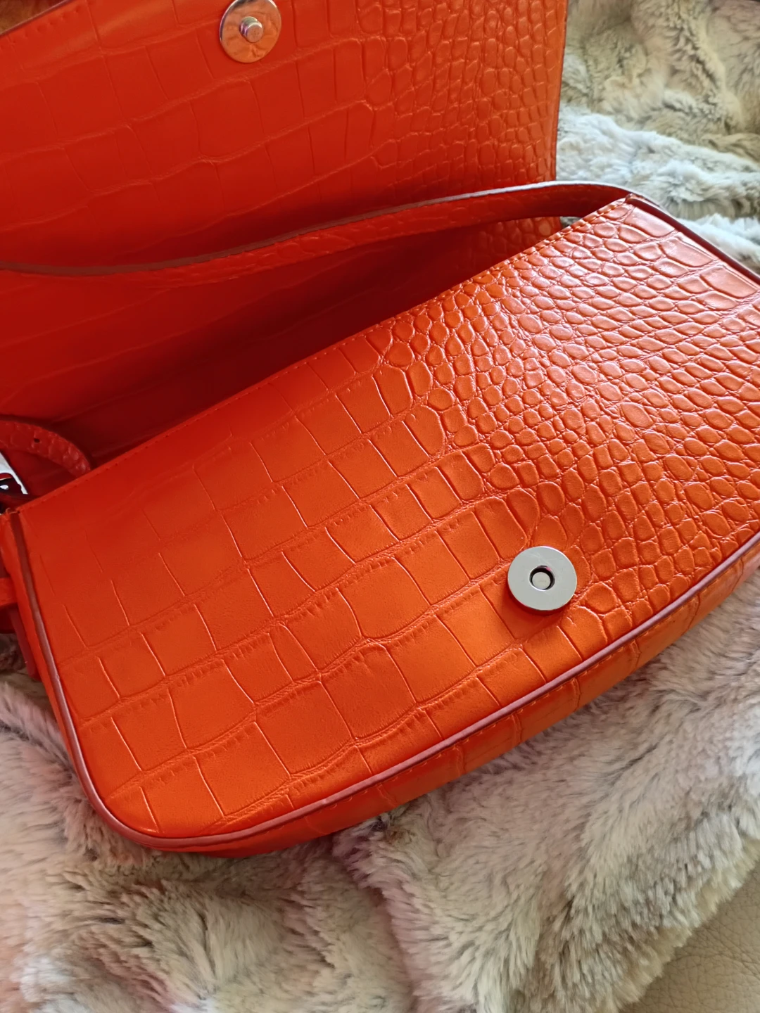 Mango Orange Croc-Effect Shoulder Bag - photo 2