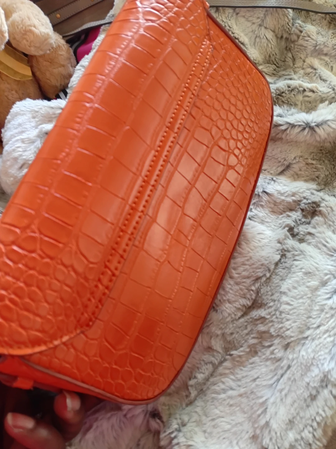 Mango Orange Croc-Effect Shoulder Bag - photo 4
