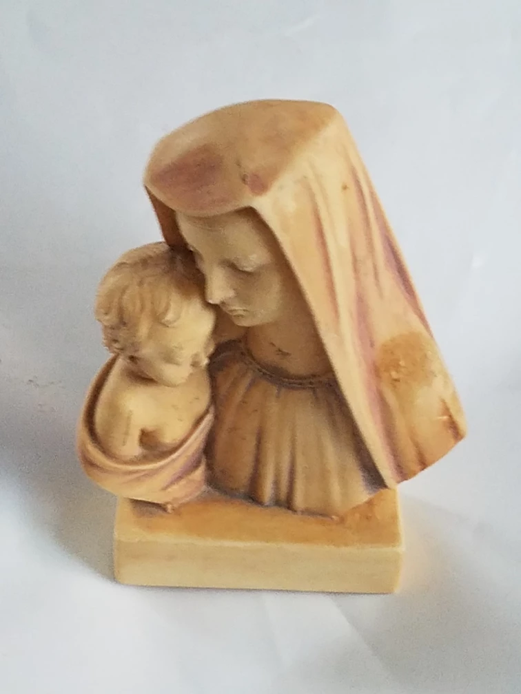 vintage Madonna and Child religious bust sculpture