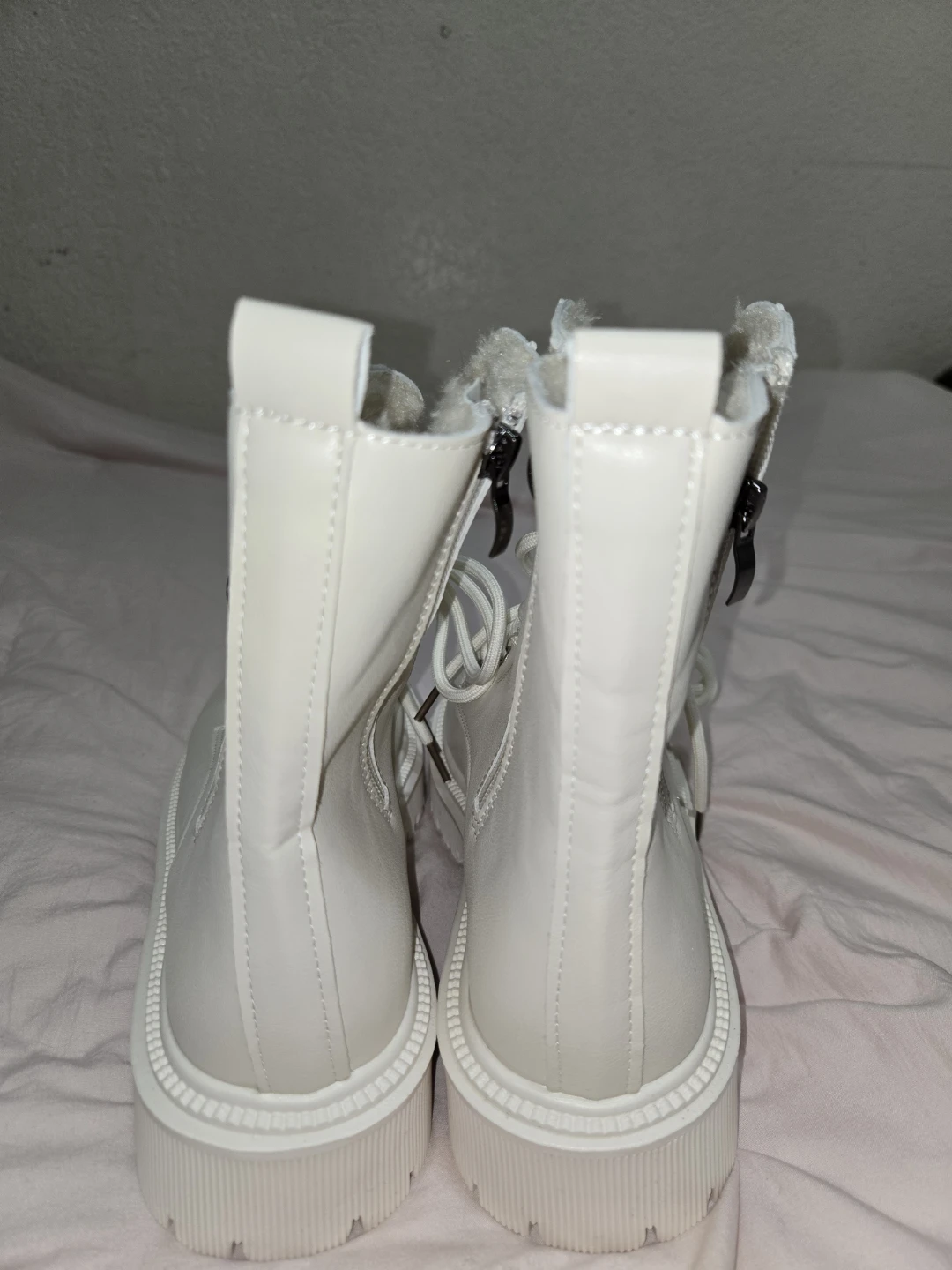 White Lace-Up Ankle Boots - photo 5