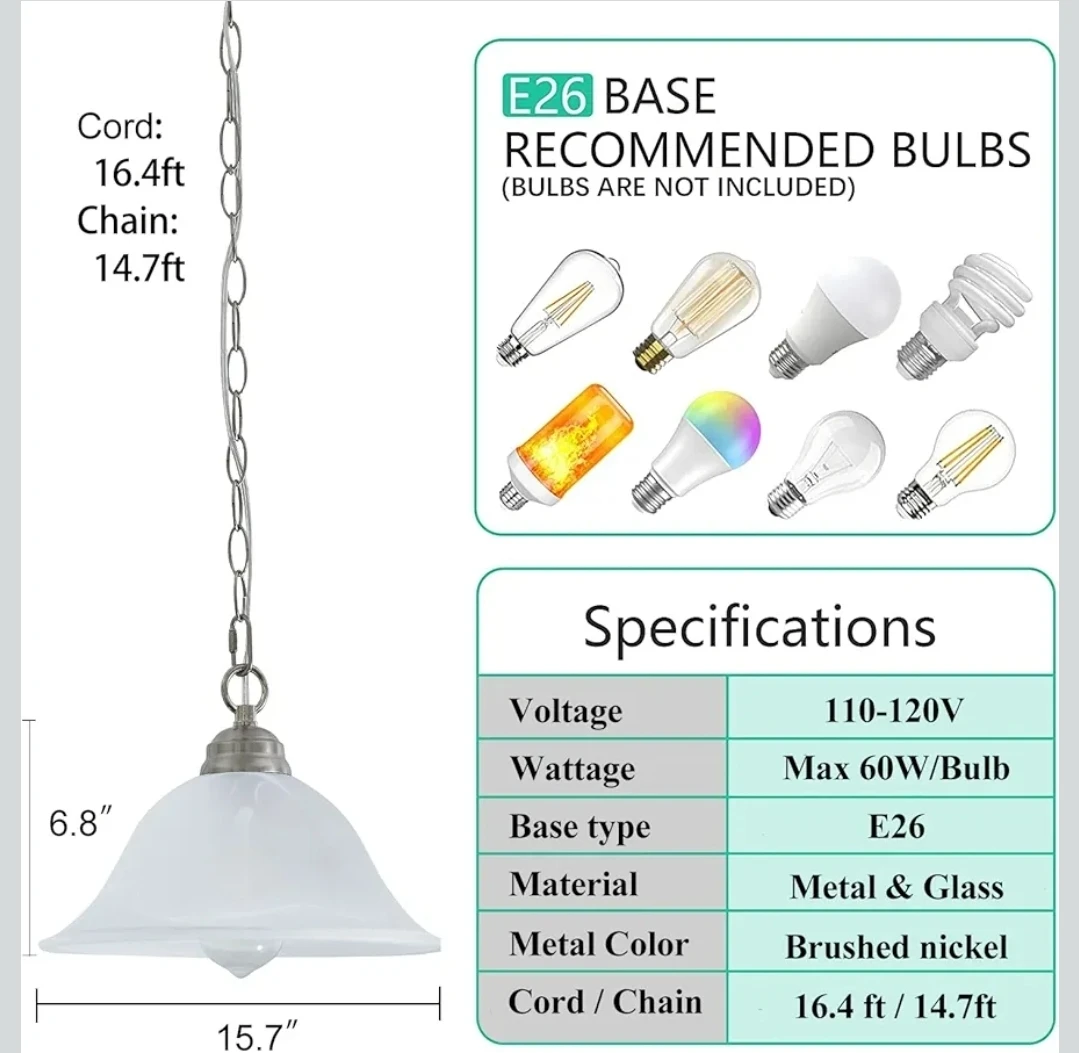 Alabaster Glass Shade Pendant Light - photo 3