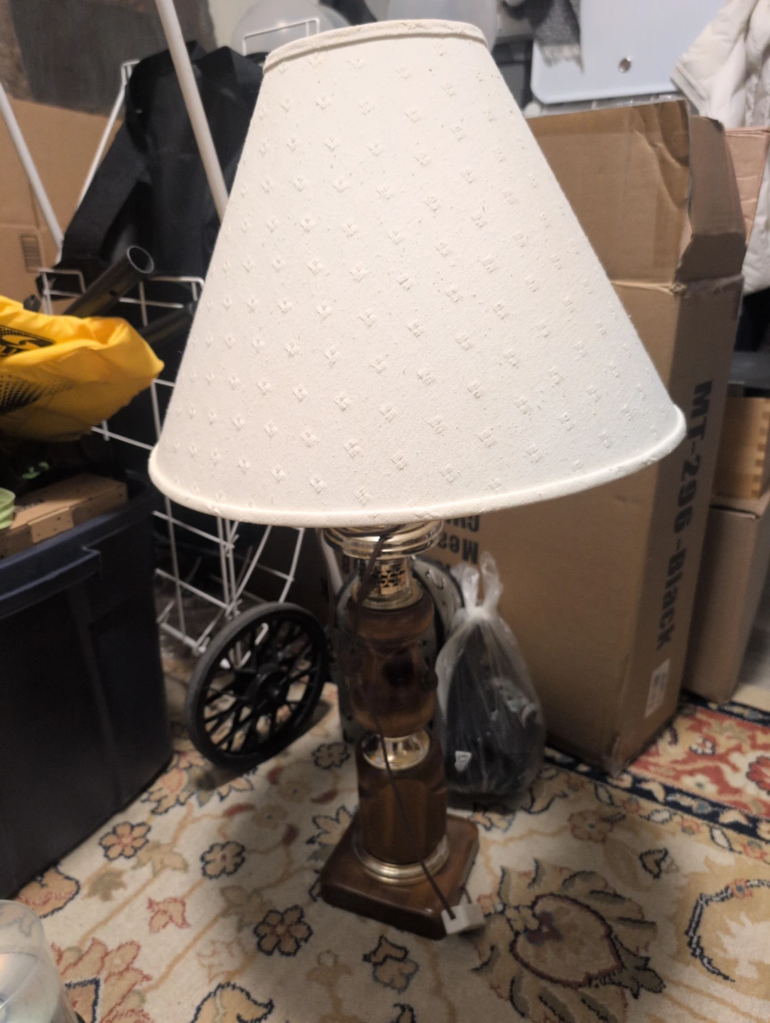 Wood Table Lamp with White Shade