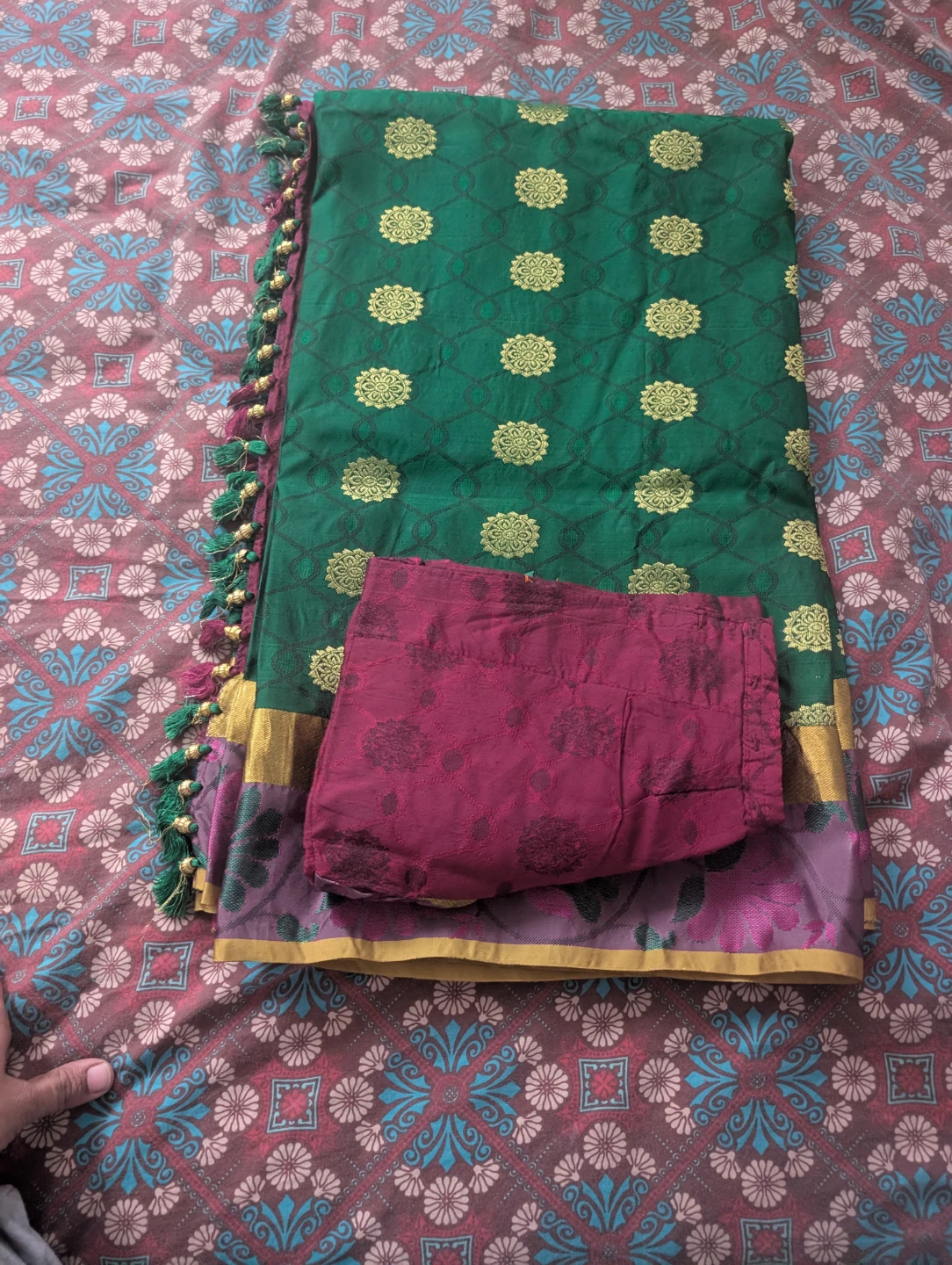Green Silk Saree with Brocade Blouse