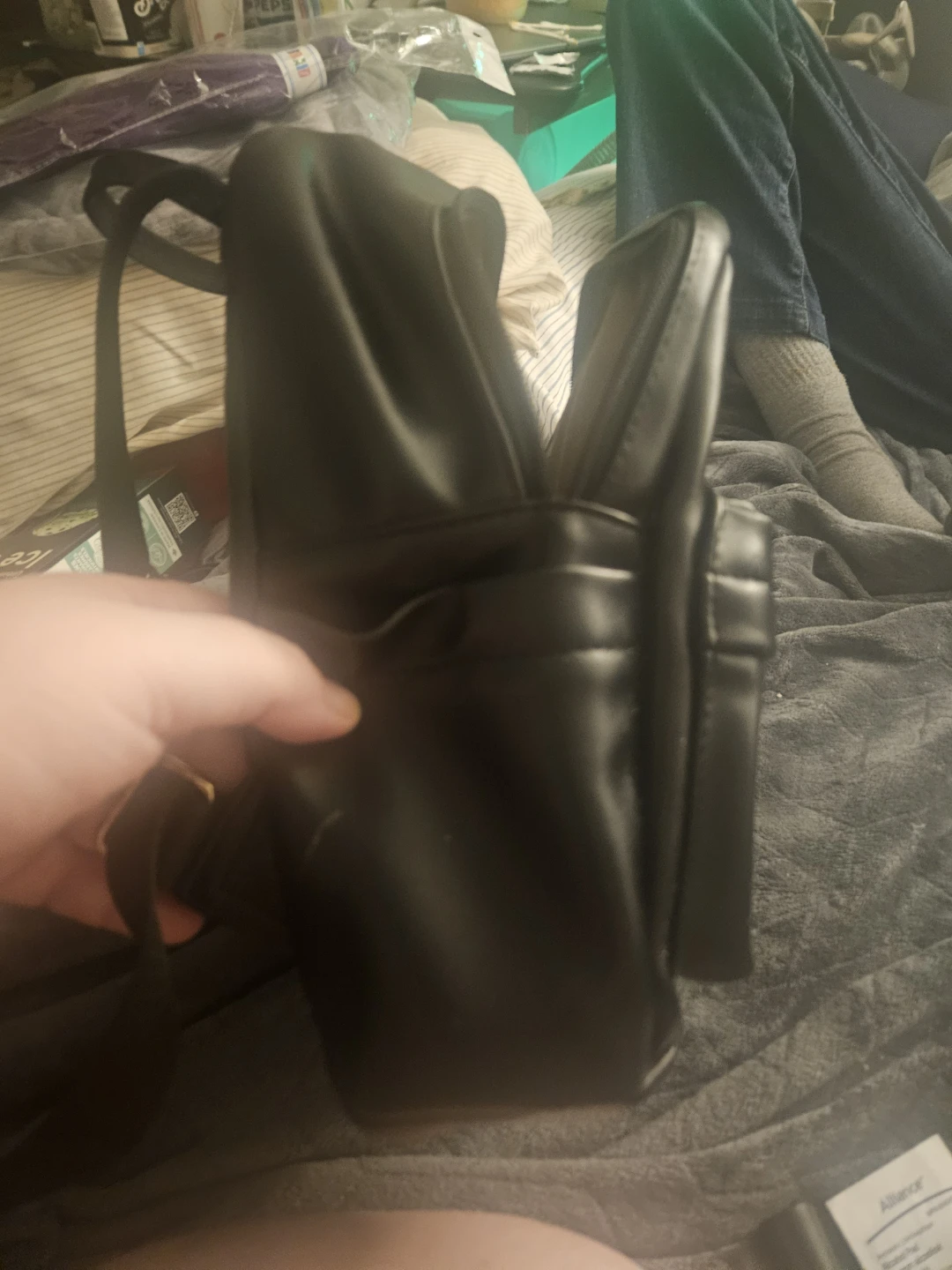 Black faux leather backpack with heart details - photo 4
