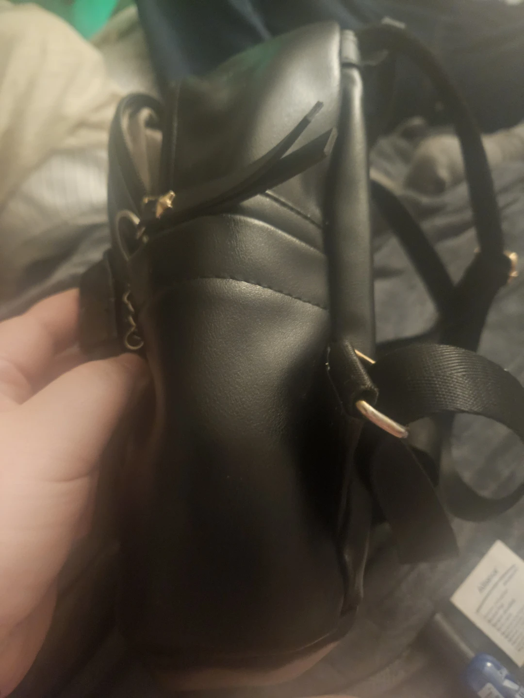 Black faux leather backpack with heart details - photo 5