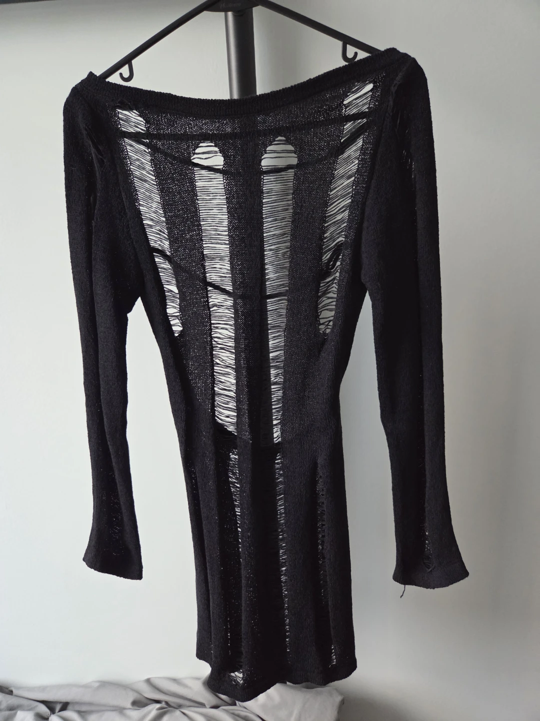 Black Ripped Knit Sweater Dress