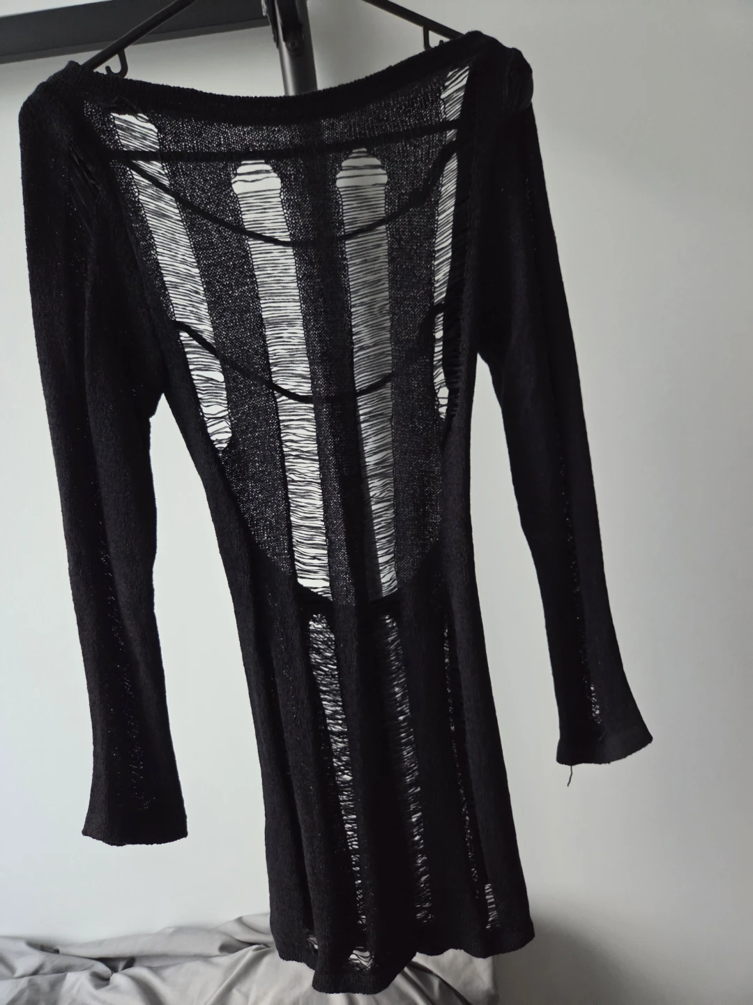 Black Ripped Knit Sweater Dress - photo 4