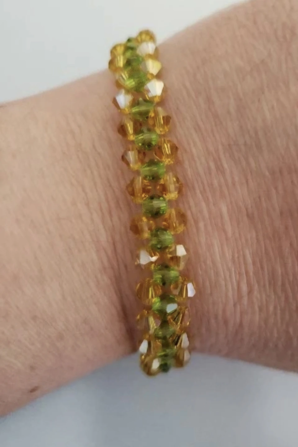 Handmade Beaded glam  Bracelet - Green & Gold