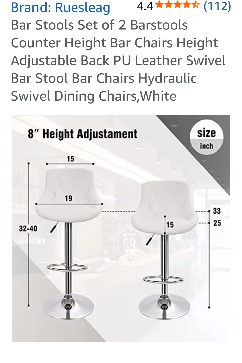 Ruesleag Set of 2 White PU Leather Bar Stools - photo 3