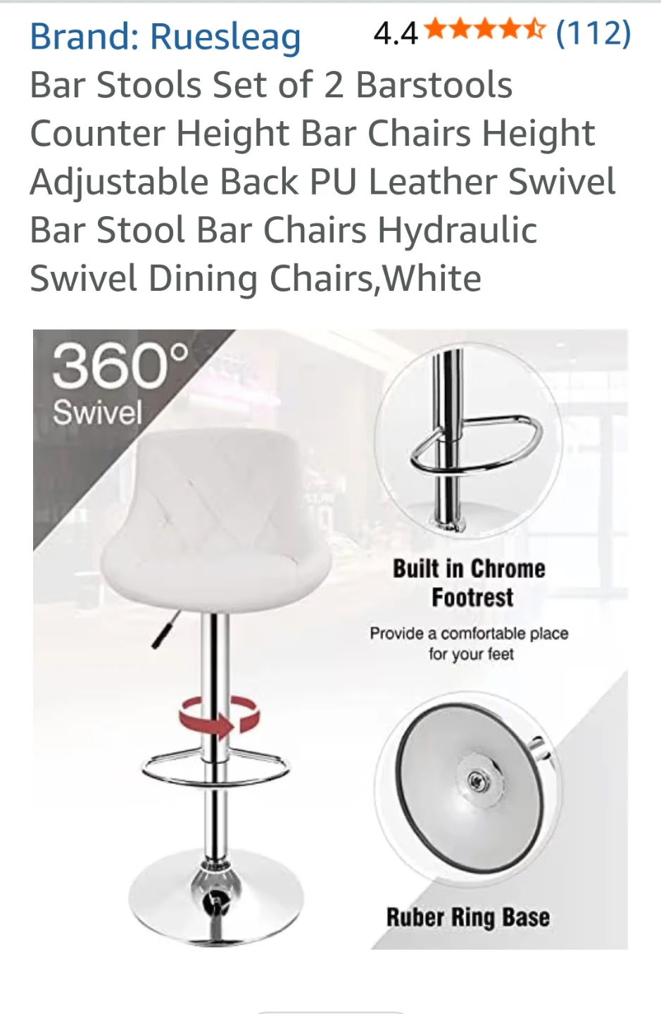 Ruesleag Set of 2 White PU Leather Bar Stools - photo 4