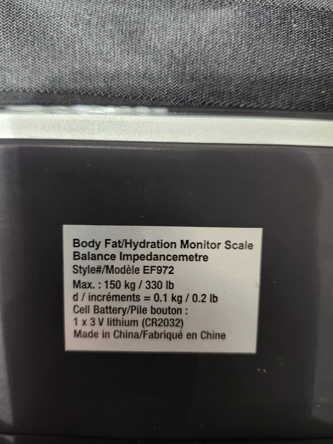 Homtrends Body Fat/Hydration Monitor Scale EF972