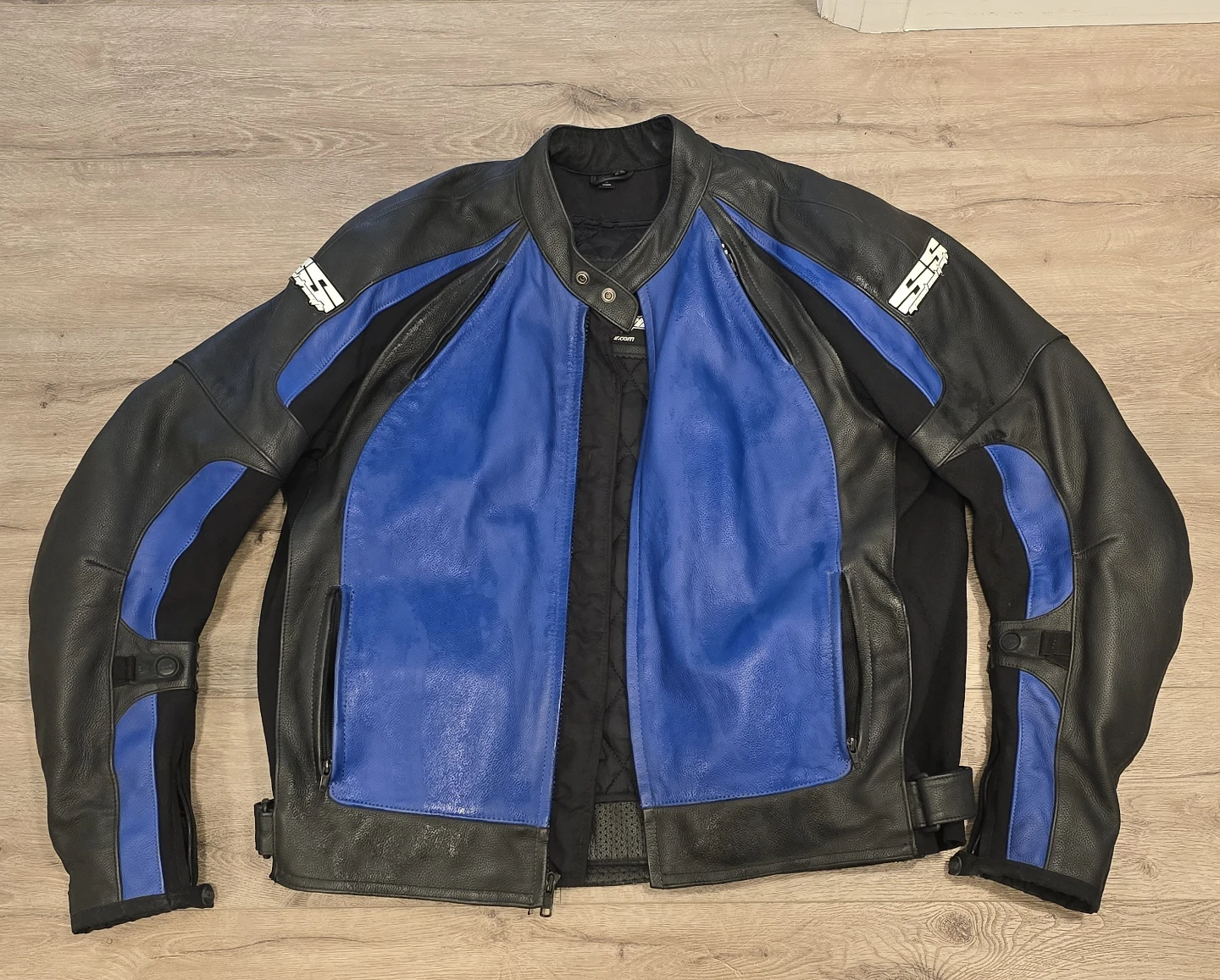 Speed & Strength Leather Motorcycle Jacket Blue/Black Size 48