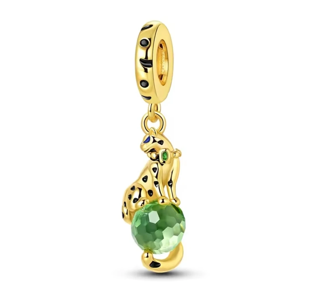 New Gold Leopard Green Ball Charm