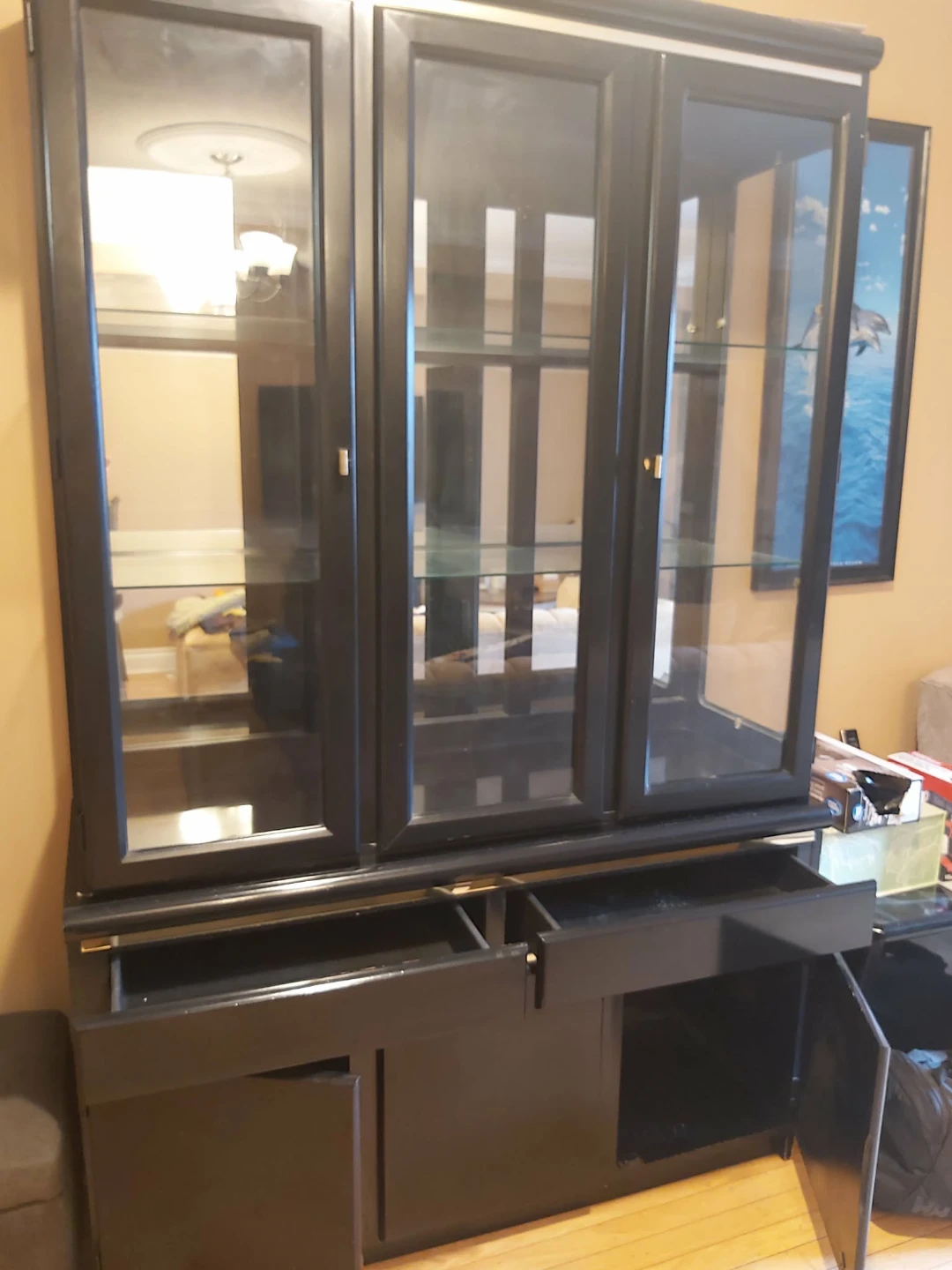 Black Display Cabinet with Glass Doors (MUST GO TODAY)