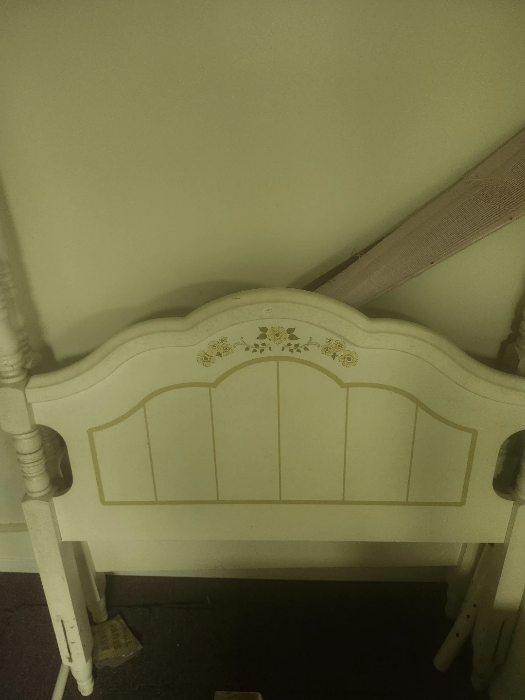 Vintage White Bed Headboard with Floral Design
