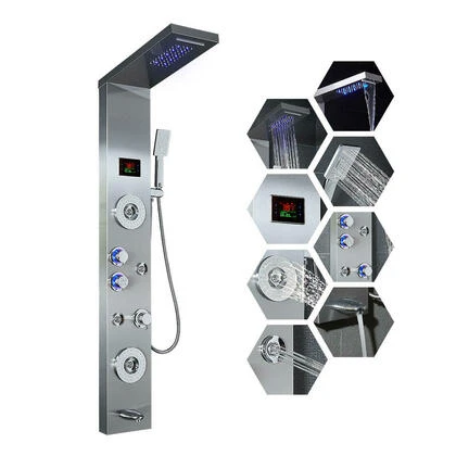 Stainless Steel LED Rainfall Shower Panel Tower