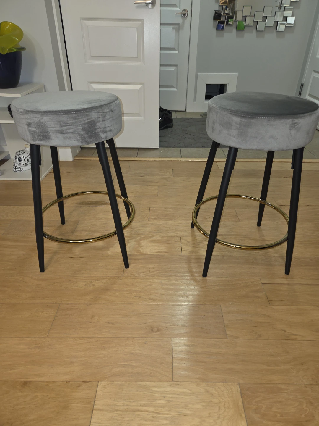 Grey Velvet Bar Stools - Set of 2