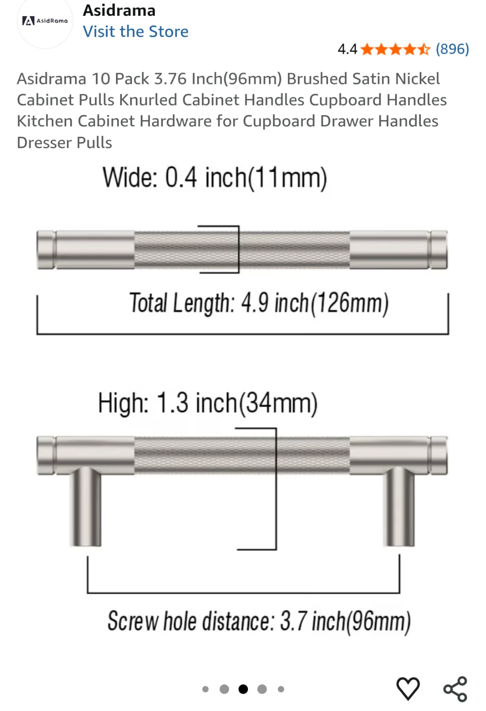 Asidrama 3.75" Brushed Satin Nickel Cabinet Handles (20 pcs) - photo 3