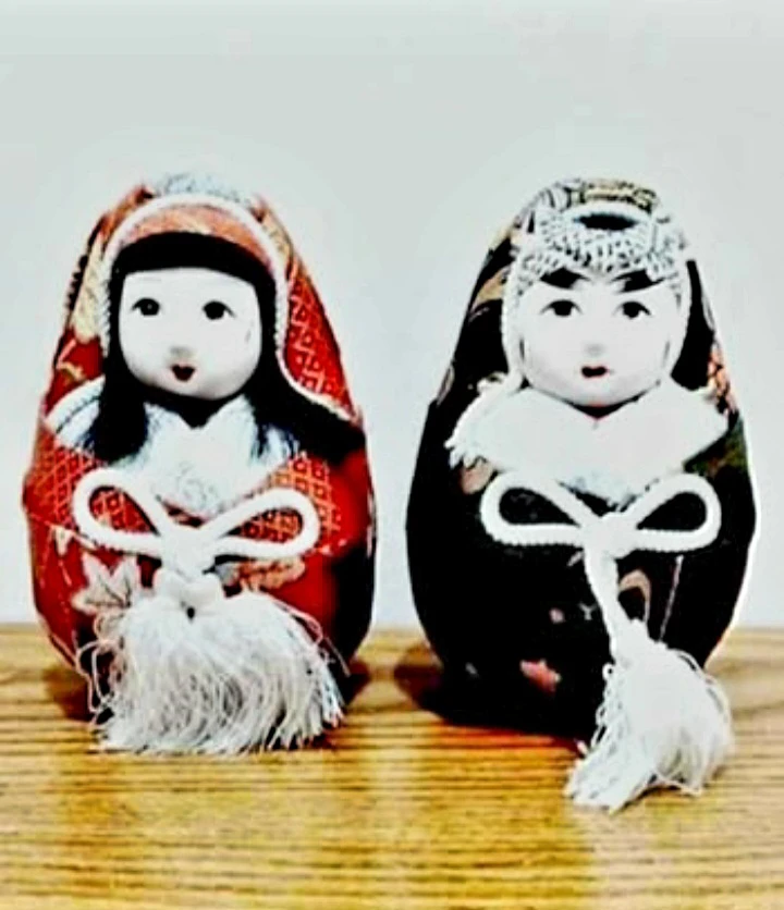 Vtg. Rare Hand Crafted Nishiki and Daruma Dolls