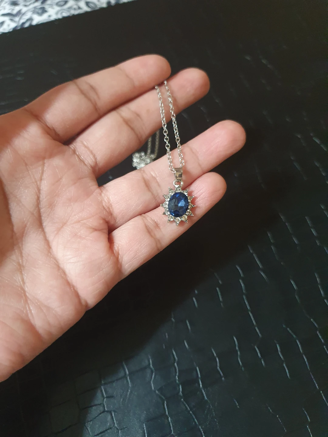 Silver Necklace with Blue Stone Pendant