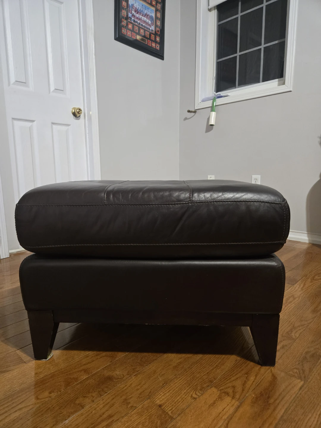Dark Brown Leather Tufted Ottoman