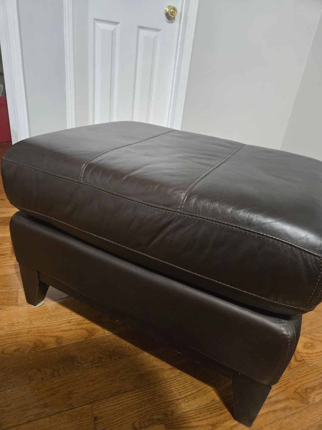Dark Brown Leather Tufted Ottoman - photo 2