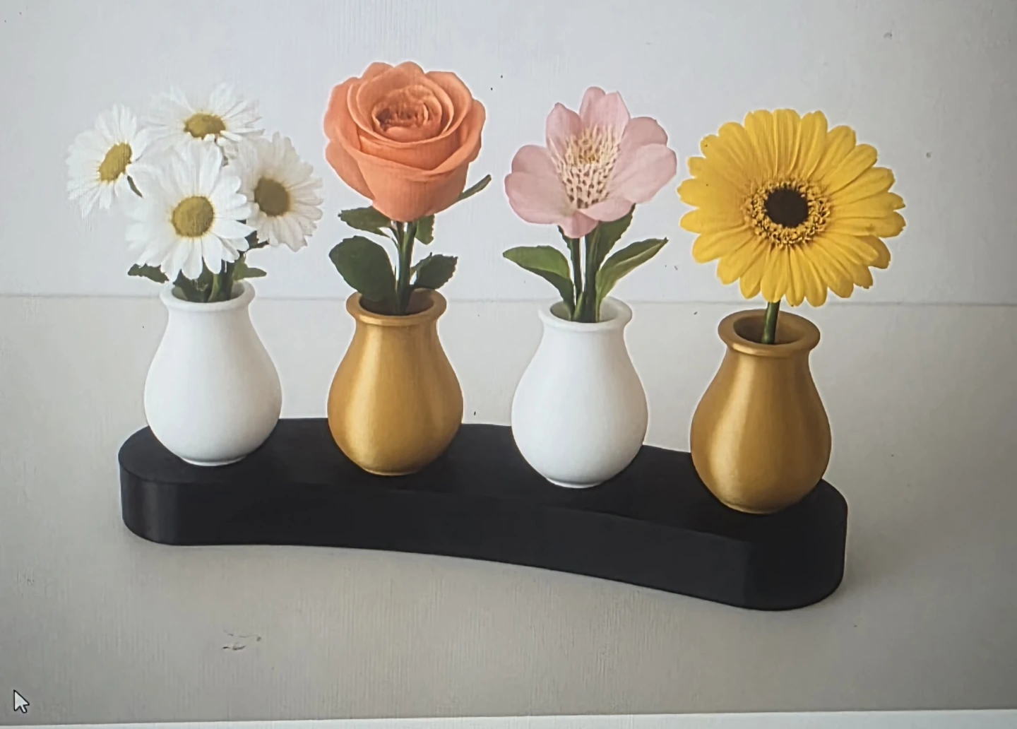 Small Flower Vases on Black Stand