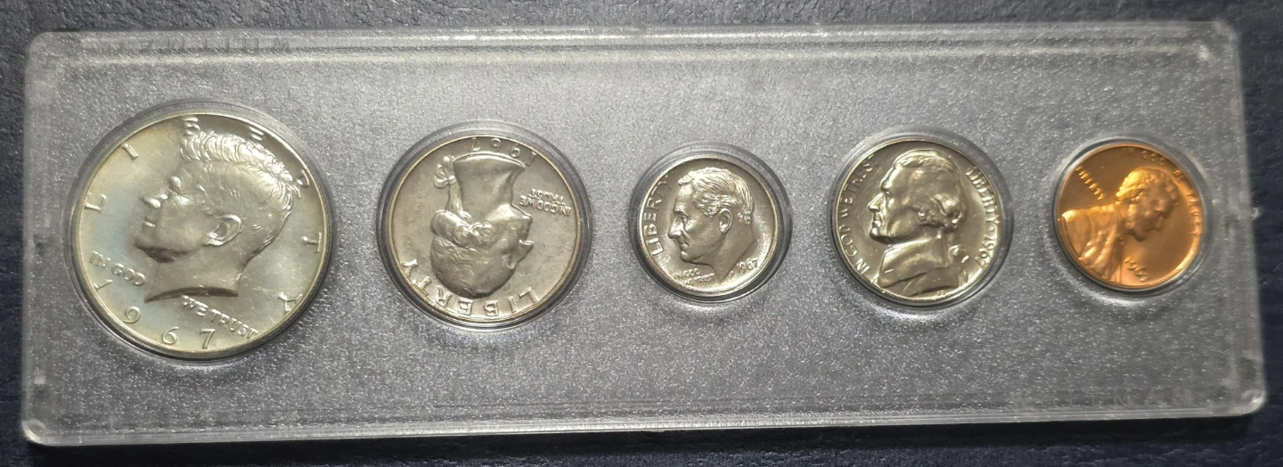 1967 US Coin Set - Half Dollar, Quarter, Dime, Nickel & Penny