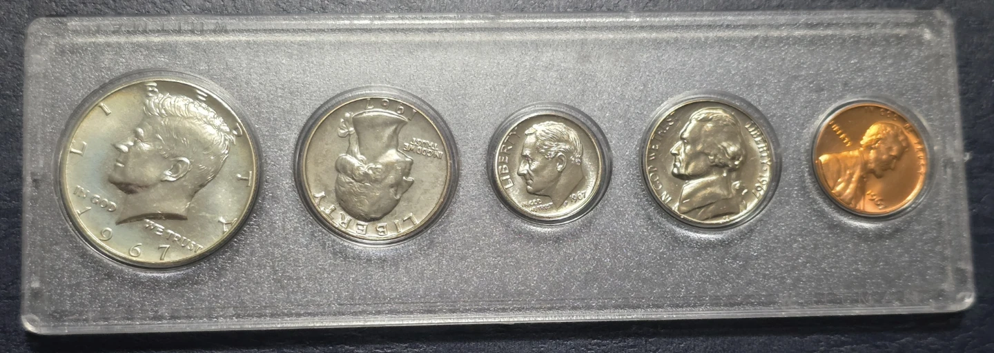 1967 US Coin Set - Half Dollar, Quarter, Dime, Nickel & Penny - photo 2