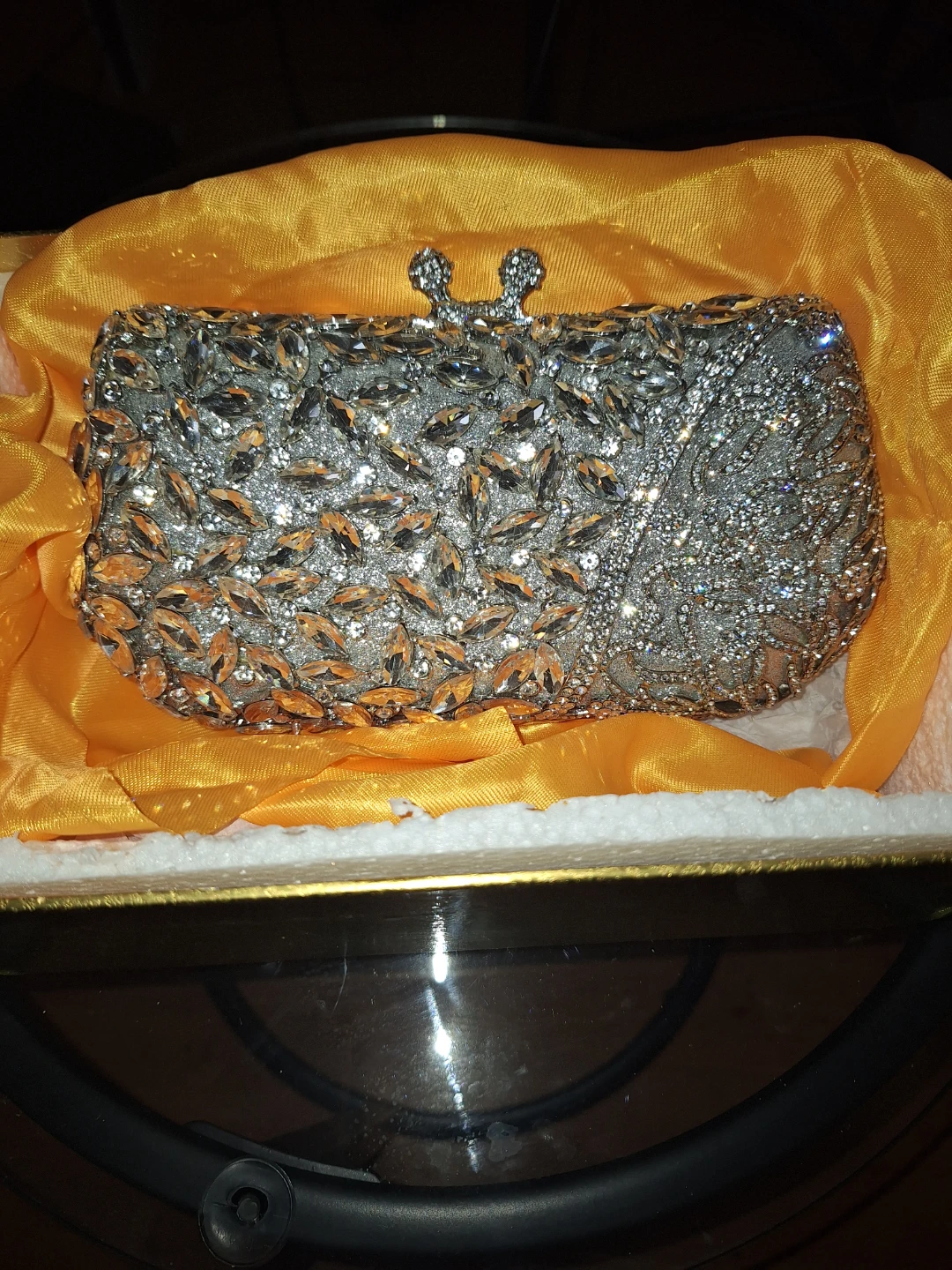 Rhinestone Clutch Evening Bag with Chain