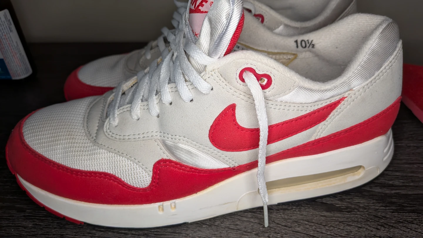 Nike Air Max 1 Sneakers - White/Red - Size 10.5