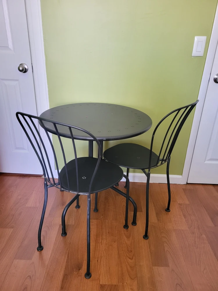 Black Metal Round Patio Table with 2 Chairs